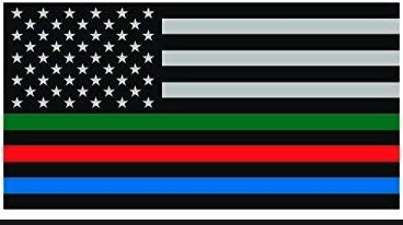 RED/ GREEN/ BLUE LIVES THIN BLUE LINE AMERICAN FLAG BUMPER STICKER (sold by the piece or dozen)