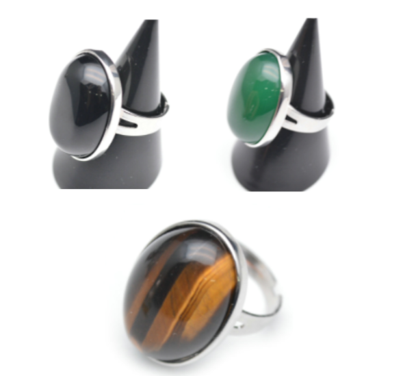 Agate stone adjustable metal silver rings (sold by the piece)
