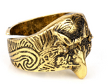 Antique gold tribal eagle head adjustable metal ring