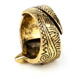 Antique gold tribal eagle head adjustable metal ring