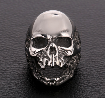 LARGE SCARY OPEN MOUTH SKULL METAL BIKER RING (sold by the piece)