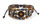 BEADED LEATHER GEOMETRIC CHAKRA BRACELETS (sold by the piece)