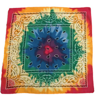 TIE DYE MULTI COLOR PAISLEY DESIGN BANDANNA  100% COTTON  ( sold by the piece or dozen )