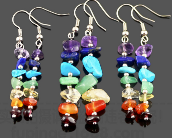 RAINBOW STONE CHAKRA EARRINGS (sold by the pair)