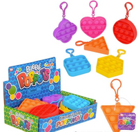 2.5" ASSORTED SHAPE CLIP ON BUBBLE POP IT SILICONE STRESS RELIEVER TOY KEYCHAINS (sold by the piece or dozen)