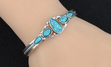 TEARDROP TURQUOISE COLOR STONE SILVER CUFF BRACELET (sold by the piece)