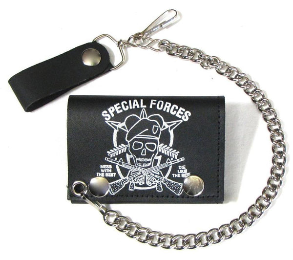 SPECIAL FORCES MILITARY TRIFOLD LEATHER WALLETS WITH CHAIN