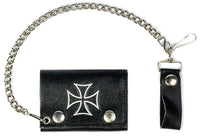 IRON CROSS TRIFOLD LEATHER WALLETS WITH CHAIN
