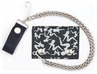 MULTIPLE TRUCKER MUD FLAP GIRLS TRIFOLD LEATHER WALLETS WITH CHAIN
