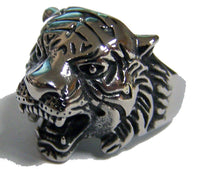 TIGER HEAD W STAR STAINLESS STEEL BIKER RING