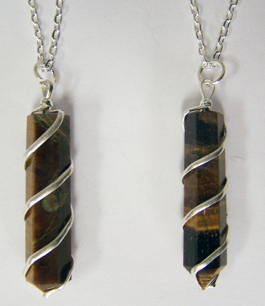 TIGER EYE COIL WRAPPED STONE 18 INCH SILVER CHIAN NECKLACE