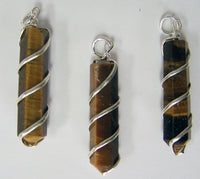 TIGER EYE COIL WRAPPED POINT STONE PENDANT