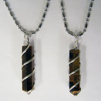 TIGER EYE COIL WRAPPED STONE STAINLESS STEEL BALL CHIAN NECKLACE