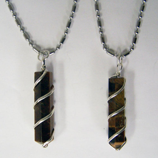 TIGER EYE COIL WRAPPED STONE STAINLESS STEEL BALL CHIAN NECKLACE