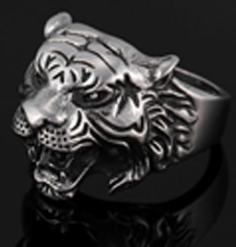 TIGER HEAD W STAR STAINLESS STEEL BIKER RING
