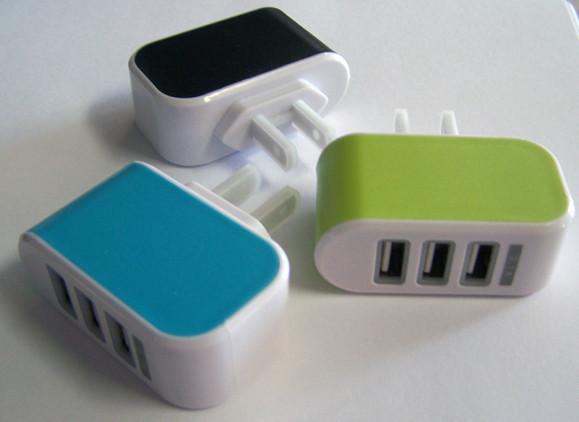 TRIPLE USB WALL PLUG IN PHONE CHARGER ACCESSORY