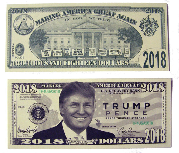 DONALD TRUMP 2018 PENCE DOLLAR FAKE MONEY BILL