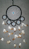 TURQUOISE BEADS 22 INCH BLACK DREAM CATHER WITH FEATHERS