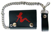 RED MUD FLAP TRUCKER GIRL TRIFOLD LEATHER WALLETS WITH CHAIN