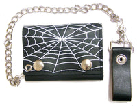 SPIDER WEB TRIFOLD LEATHER WALLETS WITH CHAIN