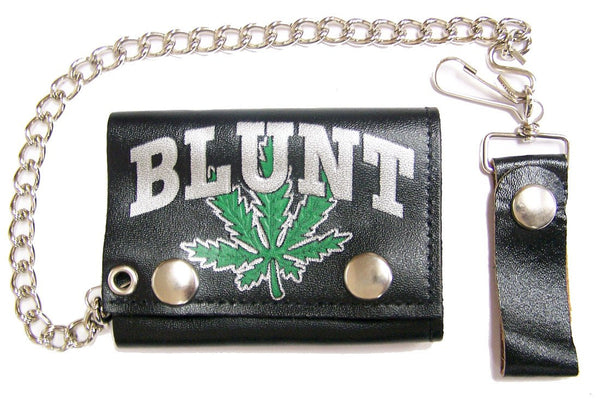 BLUNT MARIJUANA POT LEAF TRIFOLD LEATHER WALLETS WITH CHAIN