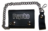 PSYCHO letters TRIFOLD LEATHER WALLET WITH CHAIN