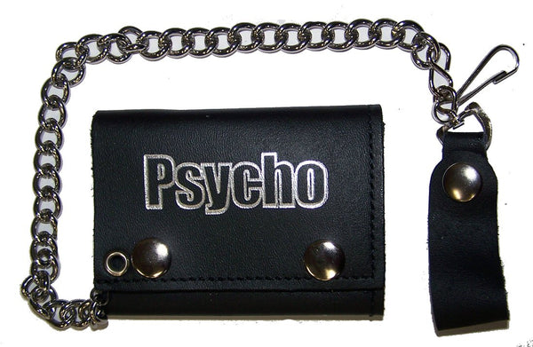 PSYCHO letters TRIFOLD LEATHER WALLET WITH CHAIN