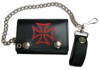 RED IRON CROSS TRIFOLD LEATHER WALLETS WITH CHAIN