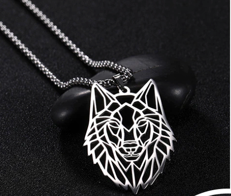 STAINLESS STEEL CUT WOLF HEAD NECKLACE