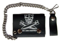 SKULL BOMBS TRIFOLD LEATHER WALLET WITH CHAIN