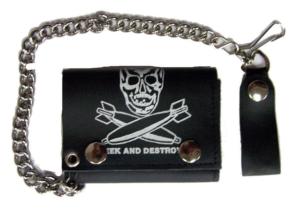 SKULL BOMBS TRIFOLD LEATHER WALLET WITH CHAIN