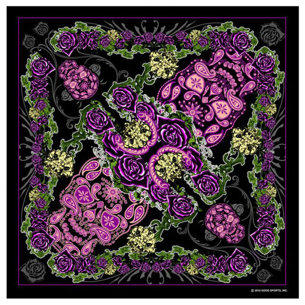 DELUXE SUGAR SKULL PAISLEY BANDANA (Sold by the piece or dozen) BANDANNA