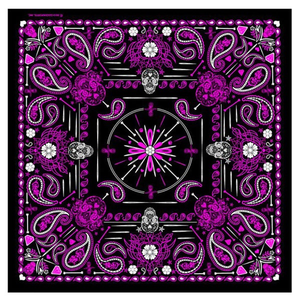 DELUXE HOT PINK PAISLEY RETRO SKULLS BANDANA (Sold by the piece or dozen) BANDANNA