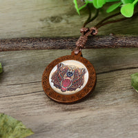 Wood Prism 3D Like Animal Necklaces On Adjustable Wax Rope Necklace WOLF, BEAR, FOX, OWL (sold by the piece)