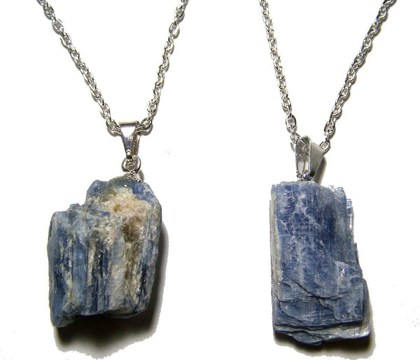 BLUE KYANITE ROUGH NATURAL MINERAL STONE 24 IN SILVER LINK CHAIN NECKLACE