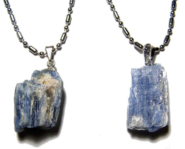 BLUE KYANITE ROUGH NATURAL MINERAL STONE STAINLESS STEEL BALL CHAIN NECKLACE