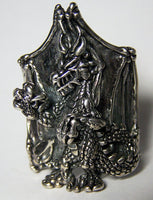 DRAGON ON SHEILD SILVER DELUXE BIKER RING