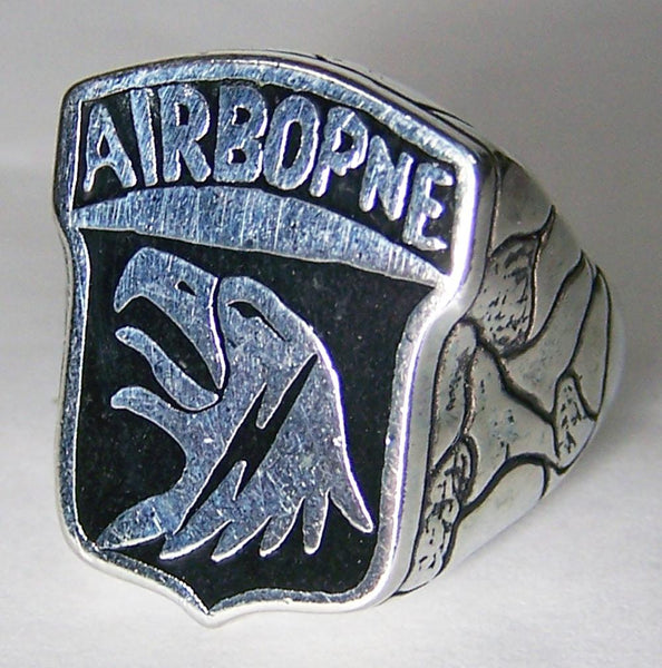 AIRBORNE EAGLE military SILVER DELUXE BIKER RING