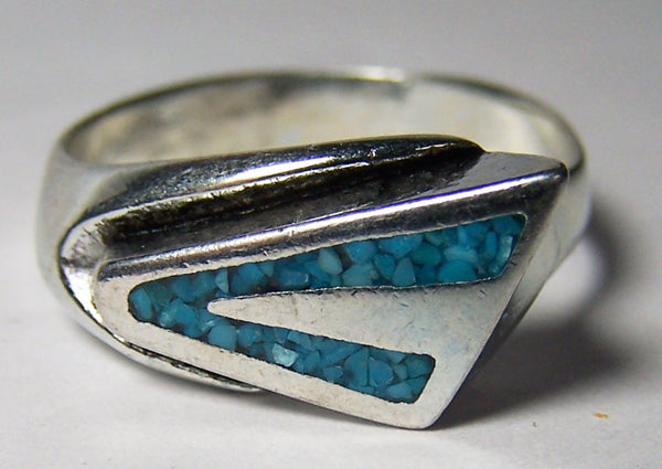 BLUE TURQUOISE NATIVE DESIGN SILVER DELUXE BIKER RING