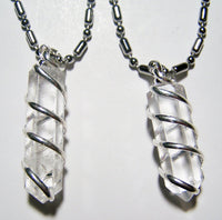 CLEAR QUARTZ CRYSTAL COIL WRAPPED STONE STAINLESS STEEL BALL CHIAN NECKLACE