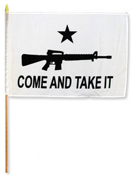 COME AND TAKE IT RIFLE GUN (12in X 18in) FLAG ON THE STICK