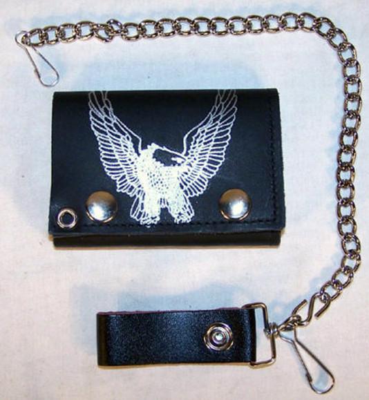 EAGLE WINGS UP TRIFOLD LEATHER WALLETS WITH CHAIN