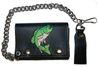 EMBROIDERED FISH TRIFOLD LEATHER WALLET WITH CHAIN