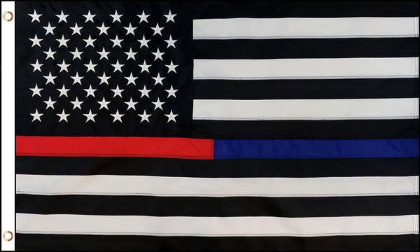 BLACK WHITE AMERICAN RED / BLUE THIN LINE (3ft X 5ft) FLAG