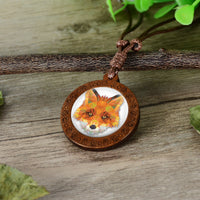 Wood Prism 3D Like Animal Necklaces On Adjustable Wax Rope Necklace WOLF, BEAR, FOX, OWL (sold by the piece)