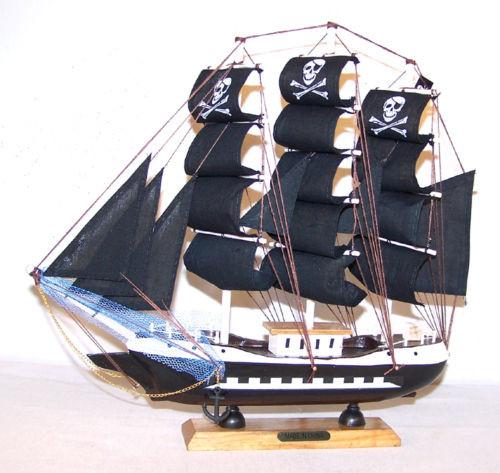 WOODEN 13 INCH PIRATE SHIP