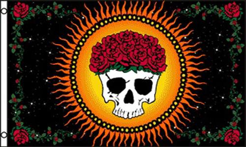 GRACIOUSLY DEPARTED SKULL AND ROSES (3ft X 5ft) FLAG