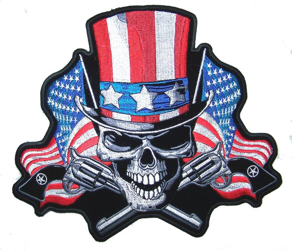 JUMBO FLYING UNCLE SAM SKULL AND BONES AMERICAN FLAG PATCH 10 INCH