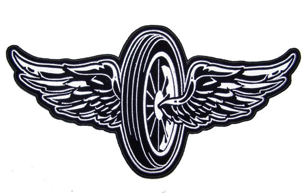 JUMBO FLYING MOTORCYCLE WHEELL W WINGS PATCH 11 INCH