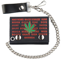 KRONIC MARIJUANA STRAINS TRIFOLD LEATHER WALLETS WITH CHAIN